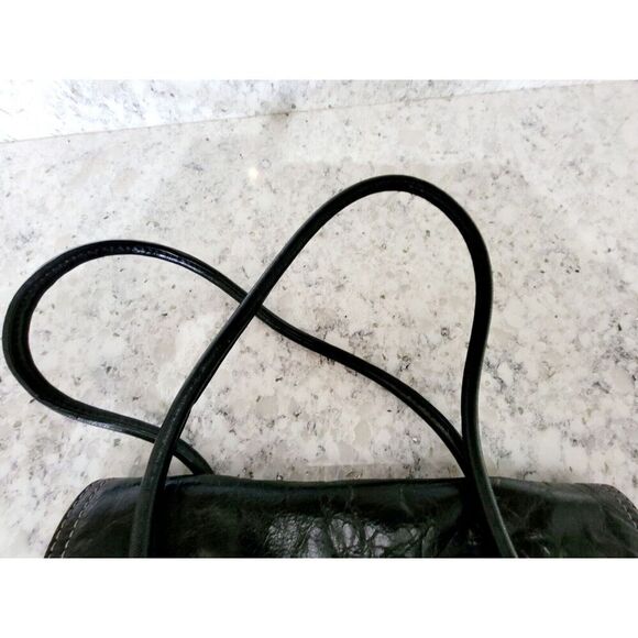 Giani Bernini Black Leather Bag Purse White Stitching‎ Silver Hardware Vintage - Picture 8 of 16